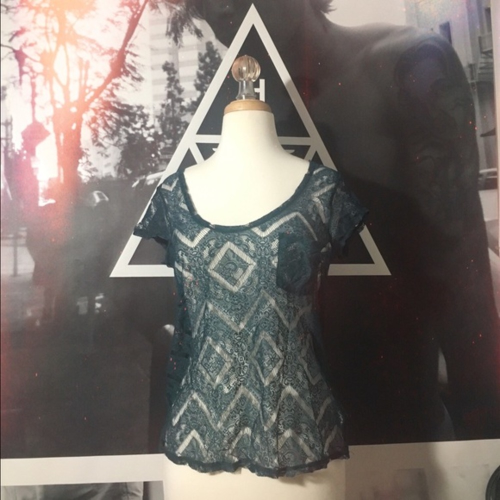 Teal Lace Short Sleeve Top
